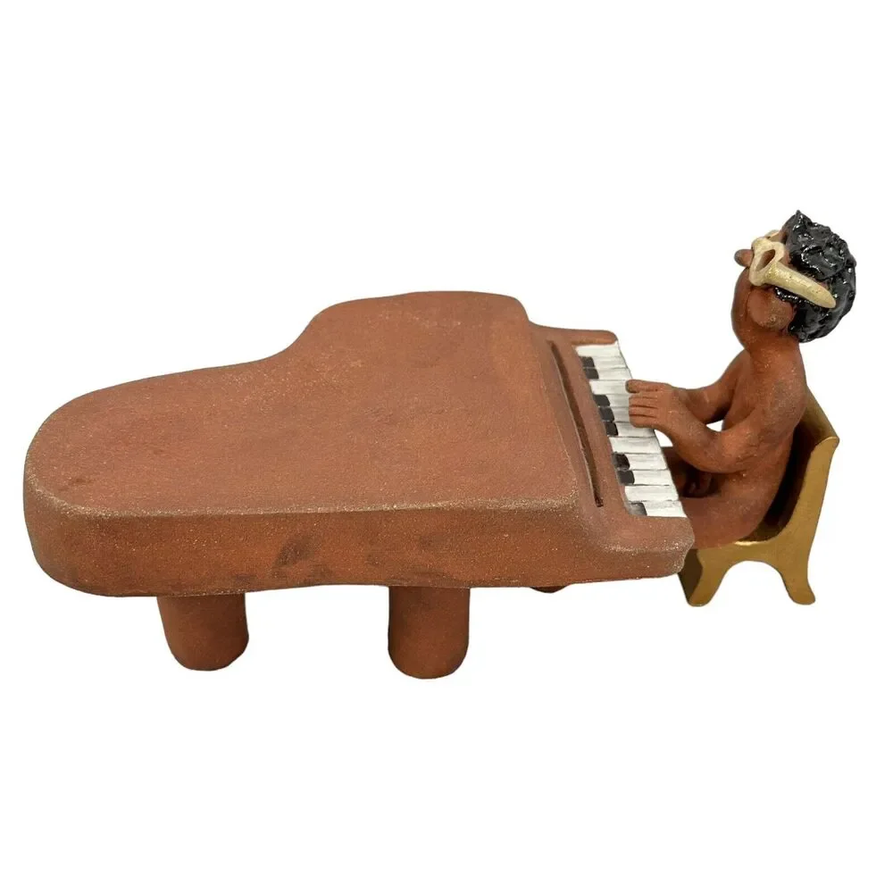Vintage Rizzo Hollis ME Clay Sculpture 1970s Nude Guy Glasses Piano‎ Player Art